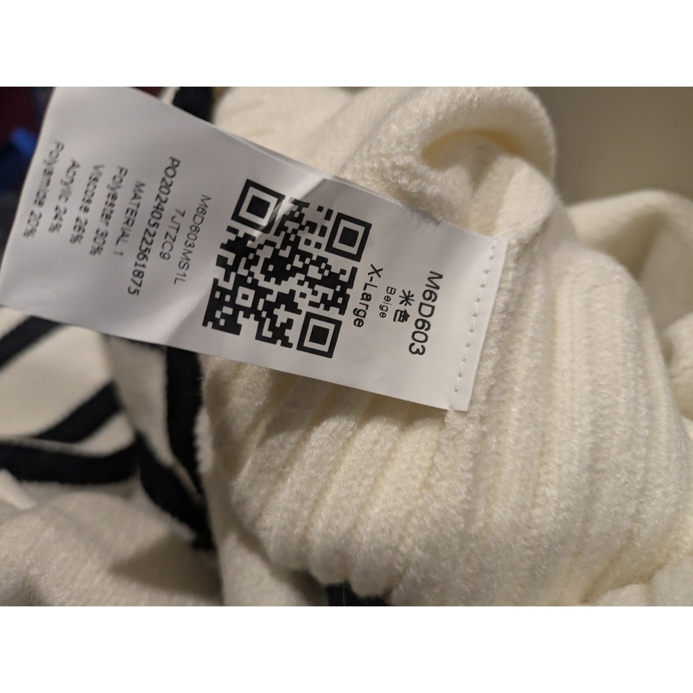 Women XL Classic Stripe Collar Sweater Pullover Cream Black Long Sleeve Knit Top - Picture 5 of 7